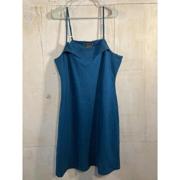 Vintage Y2K Slip Sun Dress Women Sz XL Blue Hemp Cotton Blend Sleeveless Hippie - Picture 2 of 7